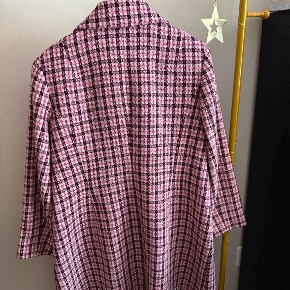 Pink Black Houndstooth Blazer 1X | Plus Size Tweed Statement Jacket - Picture 9 of 10